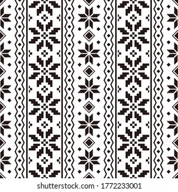 Las navidades étnicas son un vector de diseño de textura sin fisuras en color blanco negro. Diseño de fondo de textura de patrón de Navidad 