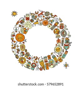 Ethnic circle frame, sketch for your design