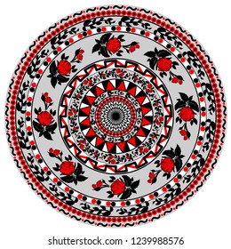 Ethnic circular pattern with red roses