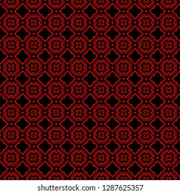 Ethnic classic pattern. Seamless vector illustration. Abstract geometric repeat backdrop. For decoration, wallpaper, print, fabric. Black, red color.
