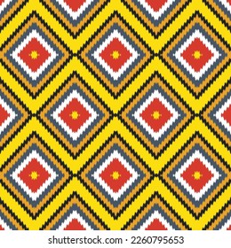 Ethnic clothing fabric patterns. Traditional printed textile clothing with triangular and rhombus shapes. Seamless pattern vector illustration.