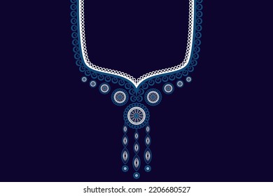 ethnic collar lace pattern traditional on dark blue background. Aztec style embroidery abstract vector illustration. Designs for fashion, fashion women, kaftan for women