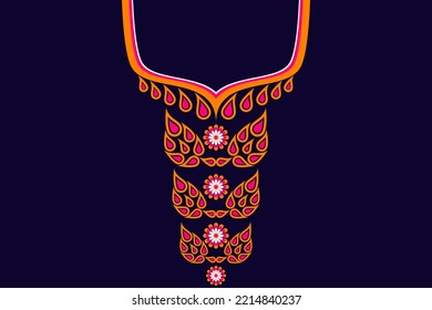 ethnic collar lace pattern traditional on dark blue background. Necklace embroidery abstract vector illustration. Designs for fashion, fashion women, kaftan for women, collar pattern, necklace pattern