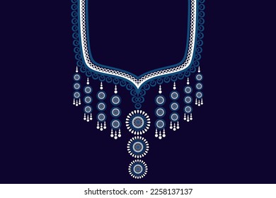 ethnic collar lace pattern traditional on dark blue background. Necklace embroidery abstract vector illustration. Designs for fashion, fashion women, kaftan for women
