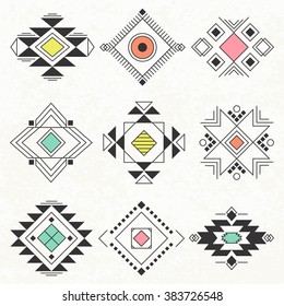 Ethnic collection symbol, Navajo elements for design. Vector set with tribal, Indian, elements.