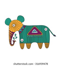 Ethnic color elephant. Hand Drawn doodle vector illustration isolated on white background.