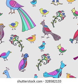 Ethnic colored birds seamless pattern for kids bright design textile, wrapping paper, colorful birds background
