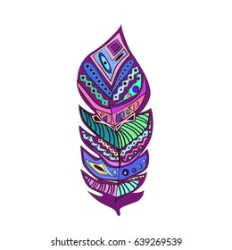 Ethnic colored feather, vector illustration