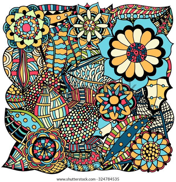 Ethnic Colored Floral Zentangle Doodle Background Stock Vector Royalty Free 324784535 Select from 35641 printable coloring pages of cartoons, animals, nature, bible and many more. https www shutterstock com image vector ethnic colored floral zentangle doodle background 324784535