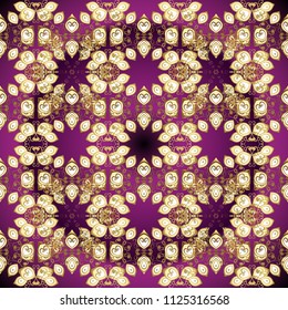 Ethnic colorful doodle texture. Mehndi design. Vector illustration. Curved doodling background. Patterns on purple, beige and brown colors. Tracery.