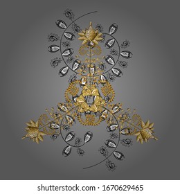 Ethnic colorful doodle texture. Vector illustration. Mehndi design. Patterns on black and gray colors. Curved doodling background. Tracery sketch pattern.