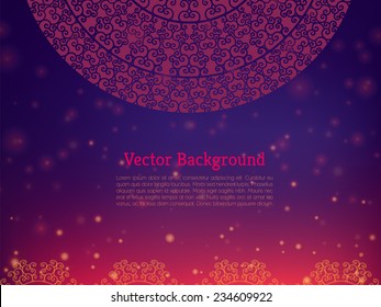 Ethnic & Colorful Henna Mandala design, on festive and glitter bokeh background