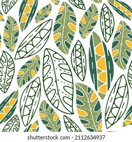 Ethnic colorful leaves abstract vector seamless wallpaper background pattern design