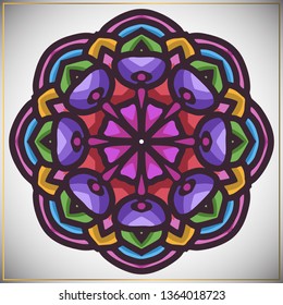 Ethnic colorful mandala art with floral motifs element