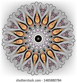 Ethnic colorful mandala pattern. Vector ornamental tribal background. Round folk mandala. Abstract floral paisley flowers backdrop. Bright geometric circle ornament. Repeat ornate beautiful  design.