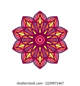 Mandala de color étnico. Doodle mandala dibujada a mano por vectores. Mandala étnica con colorido adorno tribal. Aislado. Colores brillantes.