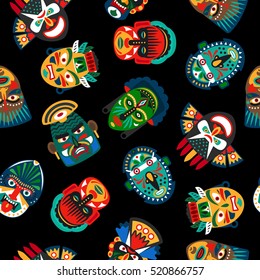 Ethnic colorful mask pattern on black background. Vector illustration