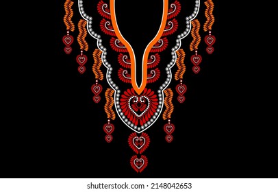 Ethnic colorful necklace. Geometric tribal oriental traditional. Necklace antique design for fashion, background, wallpaper, clothing, wrapping, etc. Bohemian vintage necklace. Neck print vintage.