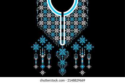 Ethnic colorful necklace. Geometric tribal oriental traditional. Necklace antique design for fashion, background, wallpaper, clothing, wrapping, etc. Bohemian vintage necklace. Neck print vintage.