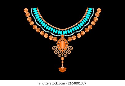 Ethnic colorful necklace with a swirl. Geometric ethnic paisley oriental traditional. Ethnic neckline antique design for fashion print, wallpaper, clothing, wrapping, collar, shirts, blouses. 
