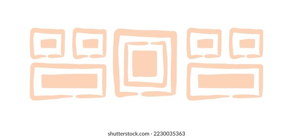 Ethnic colorful ornament. Collection of minimalistic beige squares and rectangles. Aesthetics and elegance, fashion, trend and style. Culture and traditions. Cartoon flat vector illustration