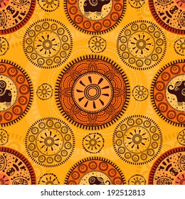 Ethnic colorful seamless background from circles with decorative elements.