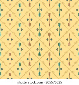 Ethnic colorful seamless pattern with arrows. Hand drawn doodles. Beautiful background. Vector illustration. Endless texture can be used for printing onto fabric and paper or scrap booking.