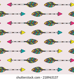 Ethnic colorful seamless pattern made in vecor. Texture with tribal indian hand drawn arrows. Native american background design. 