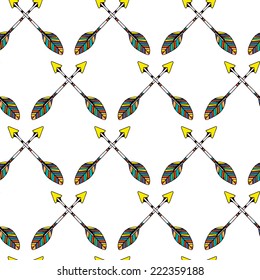 Ethnic colorful seamless pattern made in vector. Texture with tribal indian hand drawn arrows. Native american background design. 