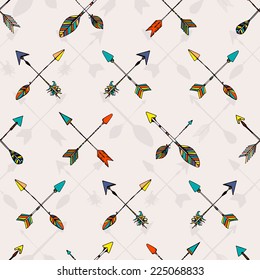 Ethnic colorful seamless pattern made in vecor. Texture with tribal indian hand drawn arrows. Native american background design. 
