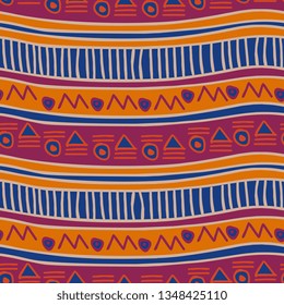 Ethnic colorful seamless pattern. Stripes hand drawn ancient vintage style.