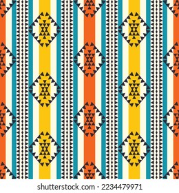 Ethnic colorful stripes pattern. Vector aztec Navajo colorful stripes seamless pattern background. Ethnic southwest pattern for fabric, textile, interior decoration elements, upholstery, wrapping.