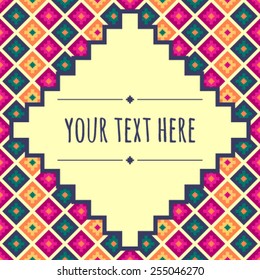Ethnic colorful template. Background can be used as seamless pattern. Place for your text