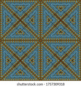 Ethnische bunter Vektorgrafik nahtlos Muster. Tribal geometrischer Hintergrund. Wiederholen Sie elegante Zierhintergründe. Symmetrische Mosaikverzierungen mit Zickzacklinien, abstrakten geometrischen Formen, Linien, Rhombus.