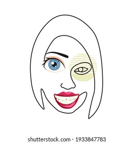 Ethnic concept, abstract surreal face. Vector contour face of a woman. Abstract female image, face of a young girl surreal outline. Vector linear illustration.