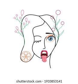 Ethnic concept, abstract surreal face. Vector contour face of a woman. Abstract female image, face of a young girl surreal outline. Vector linear illustration.