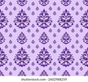 Ethnic concept, Ikat, folk geometric, digital print design, totally seamless pattern.
Seamless orchids and purple damask