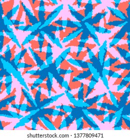 Ethnic coral and blue seamless pattern. Boho abstract stars, leaves repeat textile print, vector background. Folk fashion hand made wallpaper.