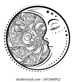 Ethnic cresent moon motif. Antistress coloring page