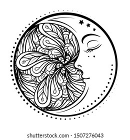 Ethnic cresent moon motif. Antistress coloring page