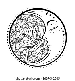 Ethnic cresent moon motif. Antistress coloring page