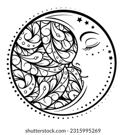 Ethnic cresent moon motif. Antistress coloring page