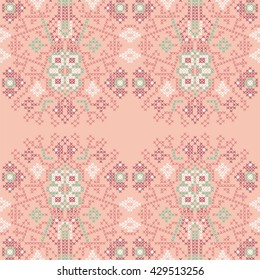 Ethnic cross stitch geometric pattern, jacquard, graphic pattern in boho style - stock vector.

