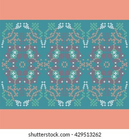 Ethnic cross stitch geometric pattern, jacquard, graphic pattern in boho style - stock vector.
