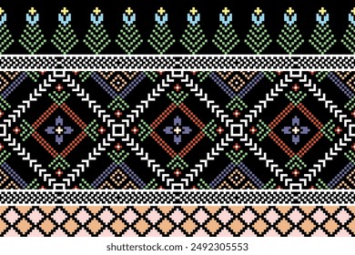 Ethnic cross stitch pattern in traditional style for printing on fabric, dress, mat, rug, curtain, wraps, sarong, clothing, scarf , shawl, pants, background