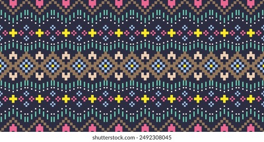 Ethnic cross stitch pattern in traditional style for printing on fabric, dress, mat, rug, curtain, wraps, sarong, clothing, scarf , shawl, pants, background