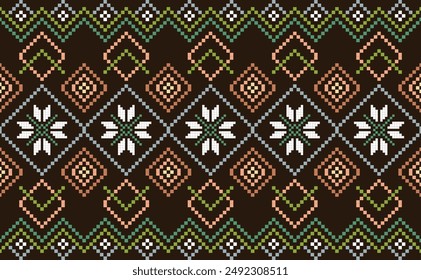 Ethnic cross stitch pattern in traditional style for printing on fabric, dress, mat, rug, curtain, wraps, sarong, clothing, scarf , shawl, pants, background