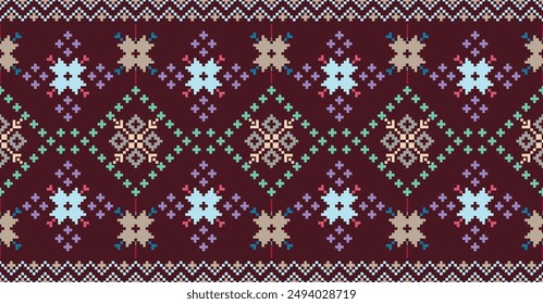 Ethnic cross stitch pattern in traditional style for printing on fabric, dress, mat, rug, curtain, wraps, sarong, clothing, scarf, shawl, pants, background