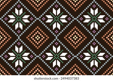 Ethnic cross stitch pattern in traditional style for printing on fabric, dress, mat, rug, curtain, wraps, sarong, clothing, scarf , shawl, pants, background