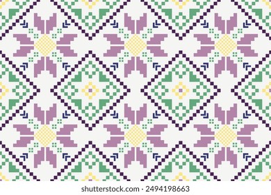 Ethnic cross stitch pattern in traditional style for printing on fabric, dress, mat, rug, curtain, wraps, sarong, clothing, scarf , shawl, pants, background